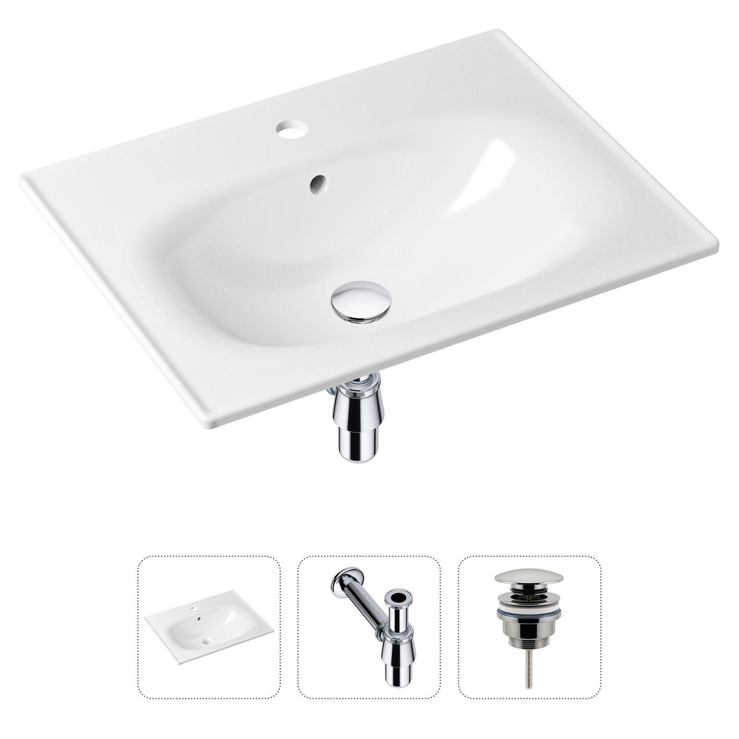 Комплект 3 в 1 Lavinia Boho Bathroom Sink 21520436: раковина 60 см, сифон, донный клапан