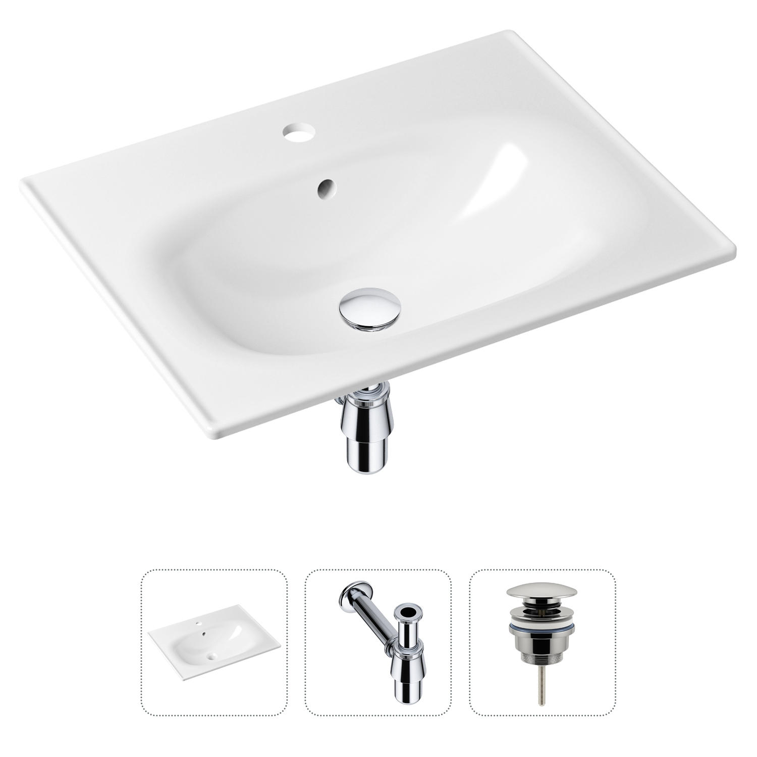 фото Комплект 3 в 1 lavinia boho bathroom sink 21520436: раковина 60 см, сифон, донный клапан