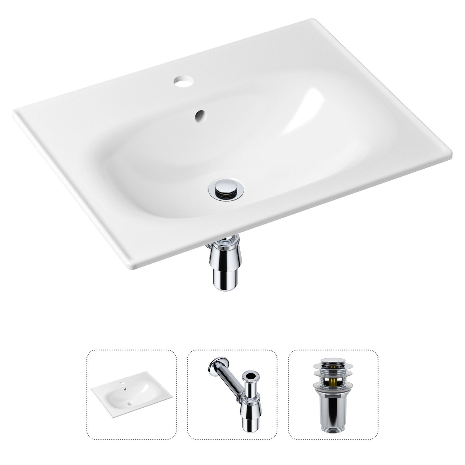Комплект 3 в 1 Lavinia Boho Bathroom Sink 21520435: раковина 60 см, сифон, донный клапан