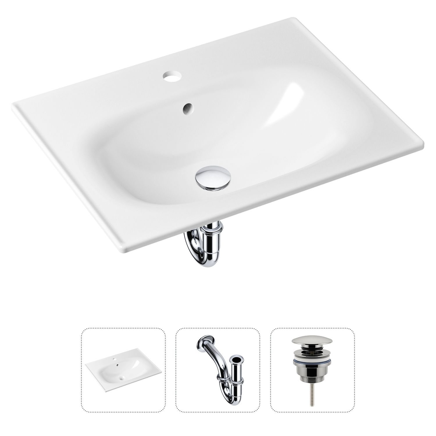 Комплект 3 в 1 Lavinia Boho Bathroom Sink 21520434: раковина 60 см, сифон, донный клапан