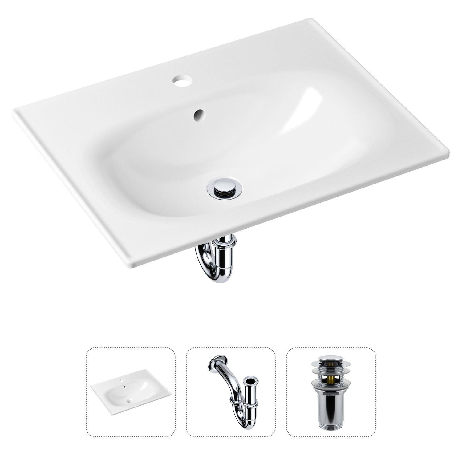 Комплект 3 в 1 Lavinia Boho Bathroom Sink 21520433: раковина 60 см, сифон, донный клапан