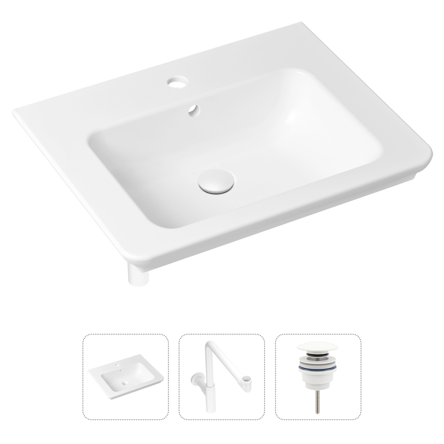 фото Комплект 3 в 1 lavinia boho bathroom sink 21520432: раковина 60 см, сифон, донный клапан