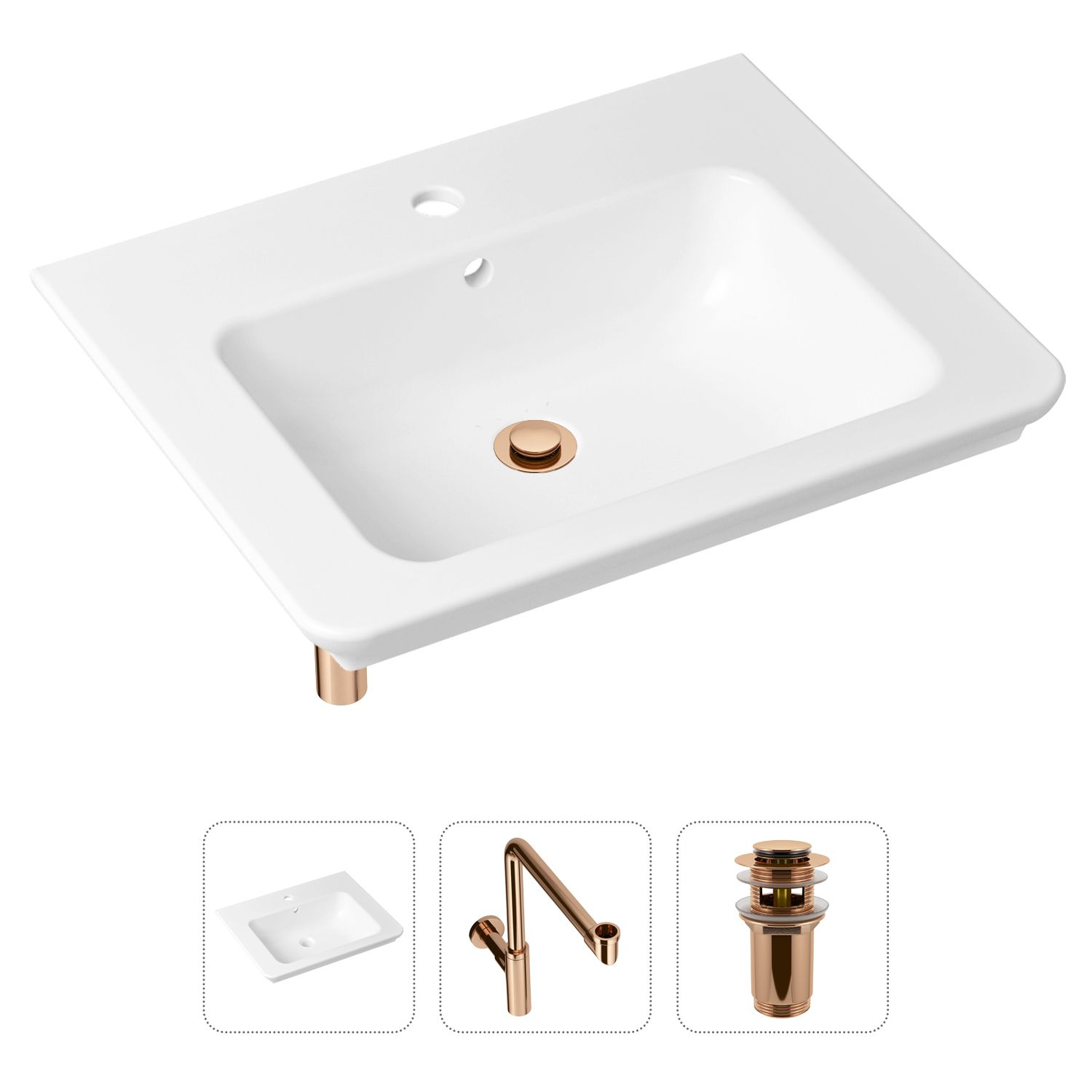 фото Комплект 3 в 1 lavinia boho bathroom sink 21520429: раковина 60 см, сифон, донный клапан