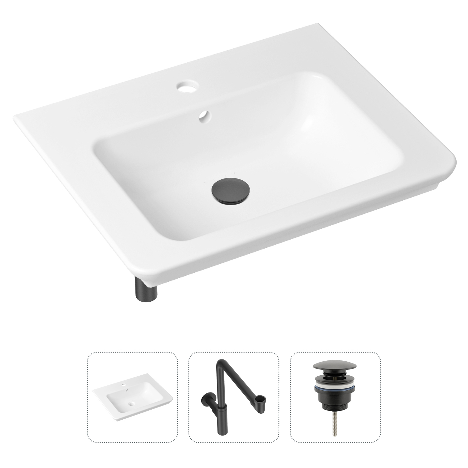 Комплект 3 в 1 Lavinia Boho Bathroom Sink 21520426: раковина 60 см, сифон, донный клапан