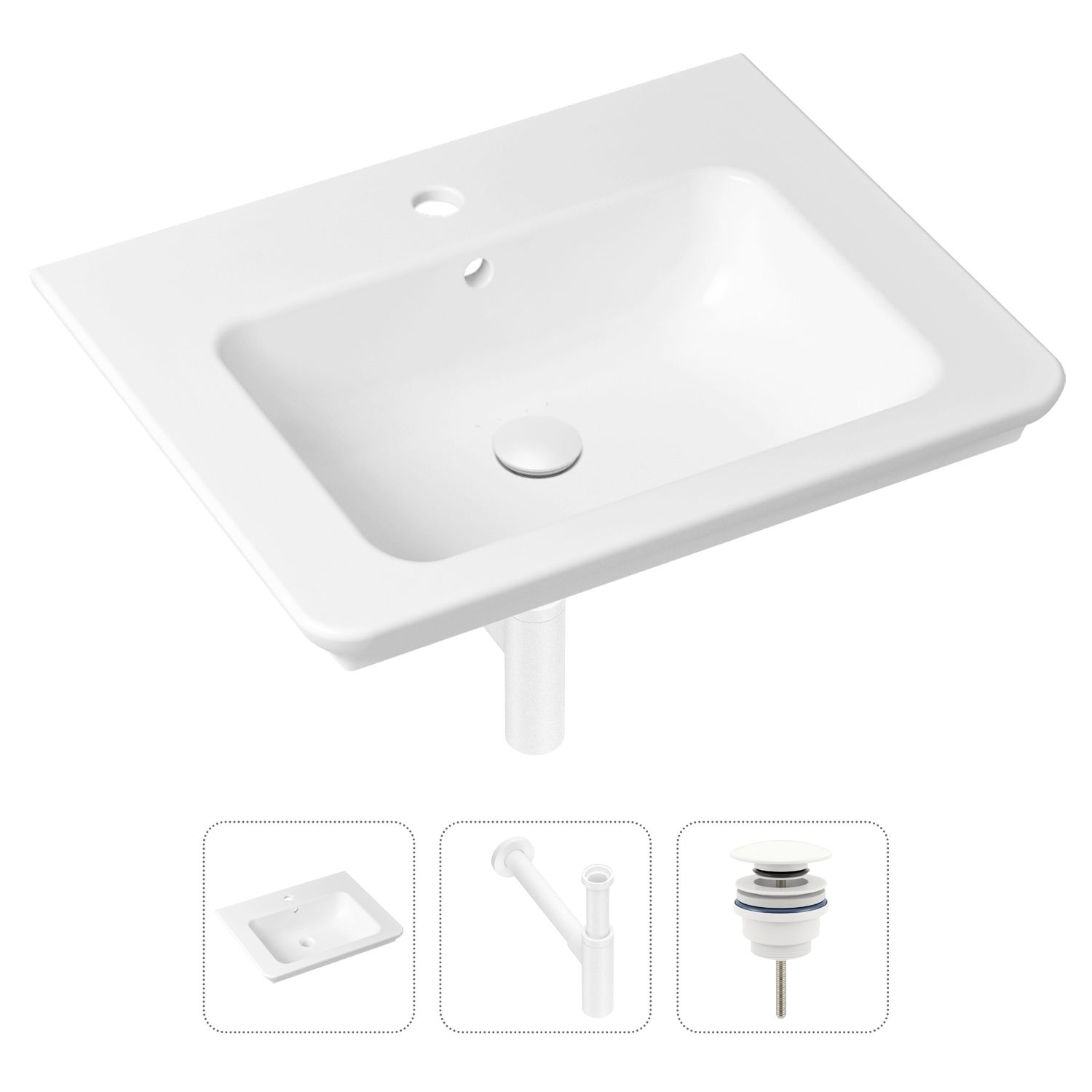 фото Комплект 3 в 1 lavinia boho bathroom sink 21520422: раковина 60 см, сифон, донный клапан