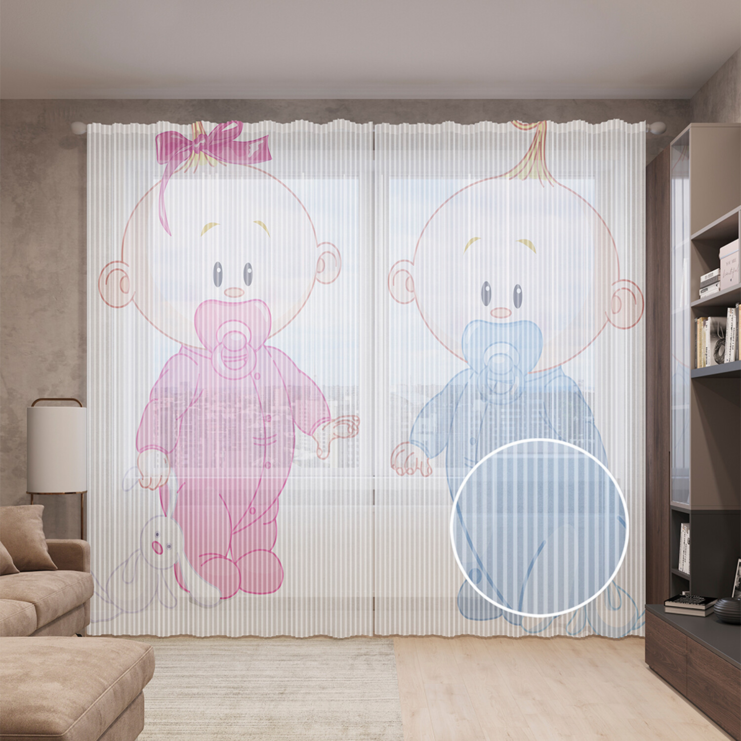 

Тюль вуаль на шторной ленте с принтом JoyArty "Близнецы с зайчиками", 310х265 см, Близнецы с зайчиками