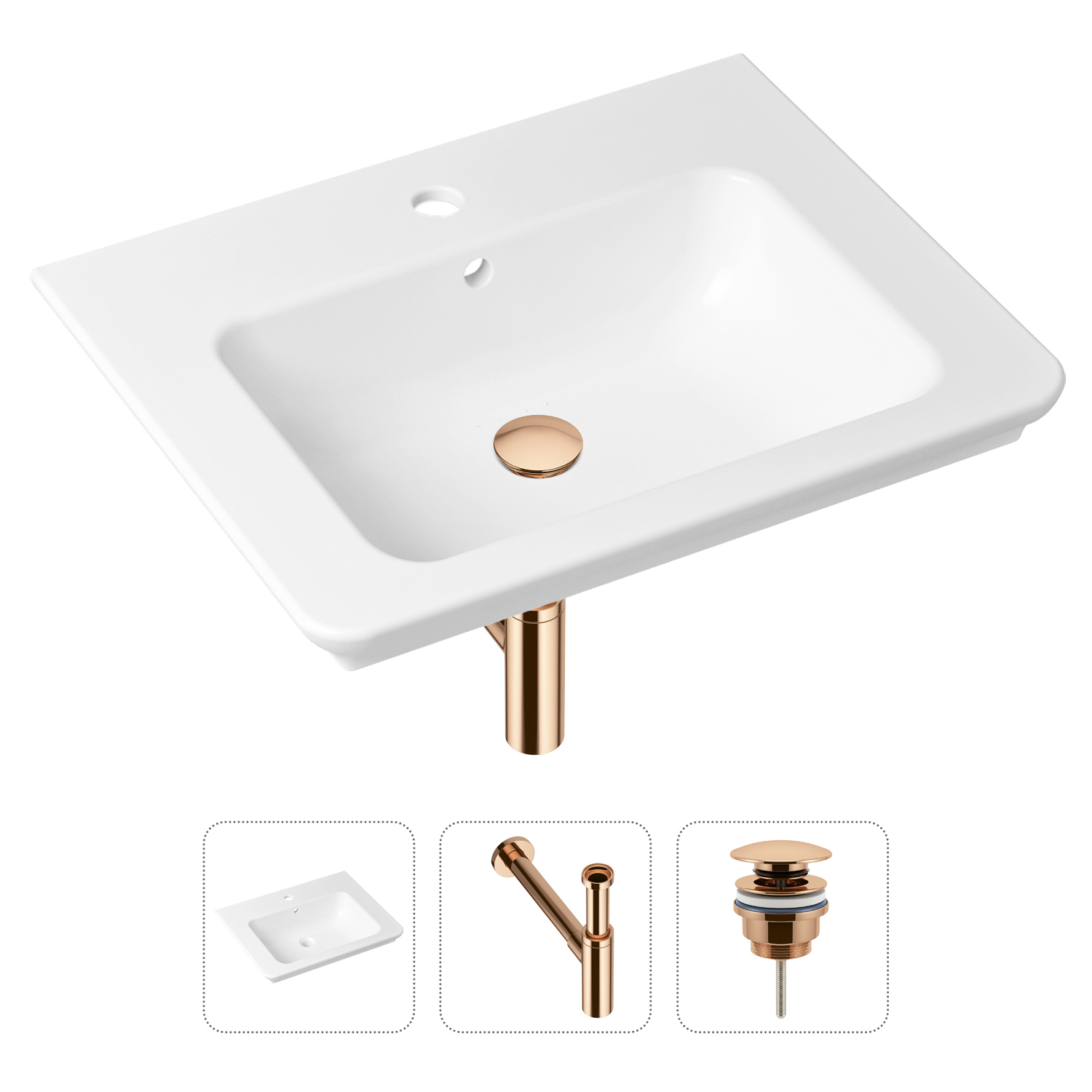 фото Комплект 3 в 1 lavinia boho bathroom sink 21520420: раковина 60 см, сифон, донный клапан