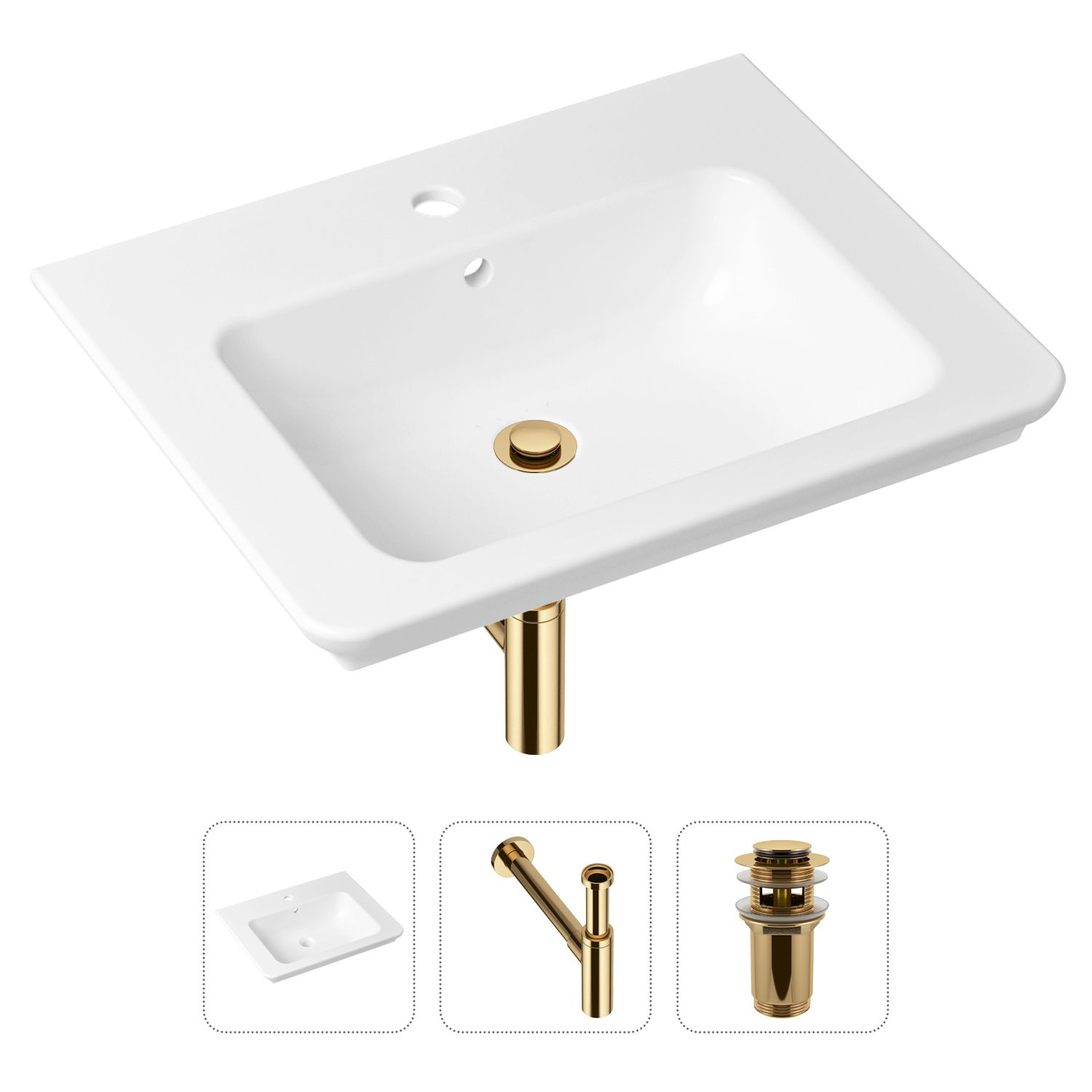 фото Комплект 3 в 1 lavinia boho bathroom sink 21520417: раковина 60 см, сифон, донный клапан