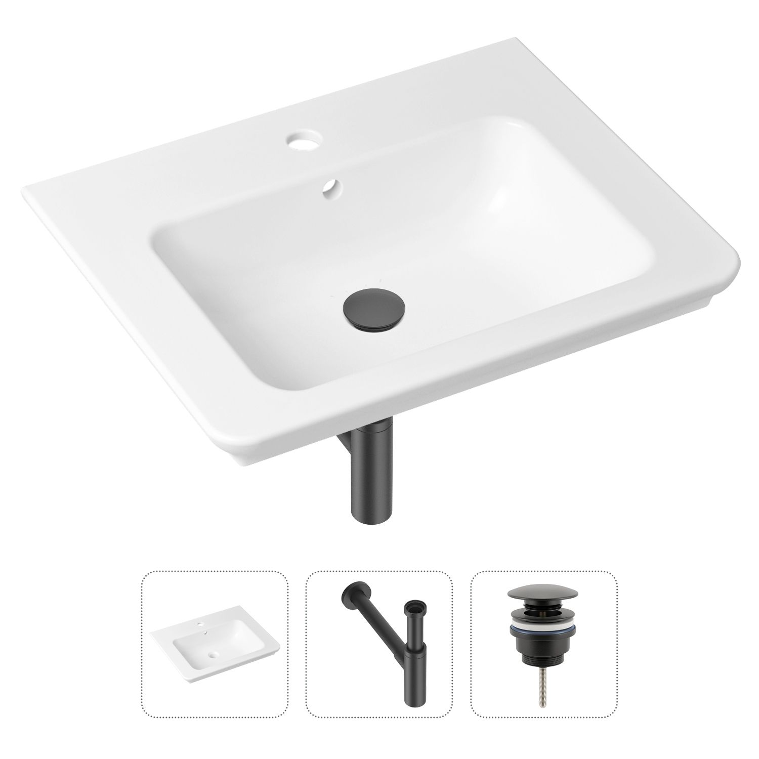 фото Комплект 3 в 1 lavinia boho bathroom sink 21520416: раковина 60 см, сифон, донный клапан