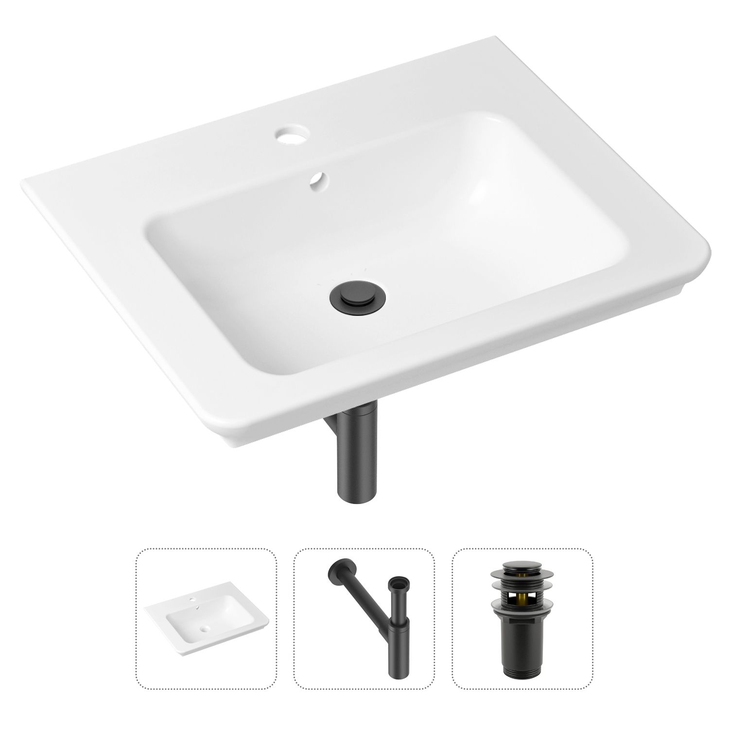 фото Комплект 3 в 1 lavinia boho bathroom sink 21520415: раковина 60 см, сифон, донный клапан