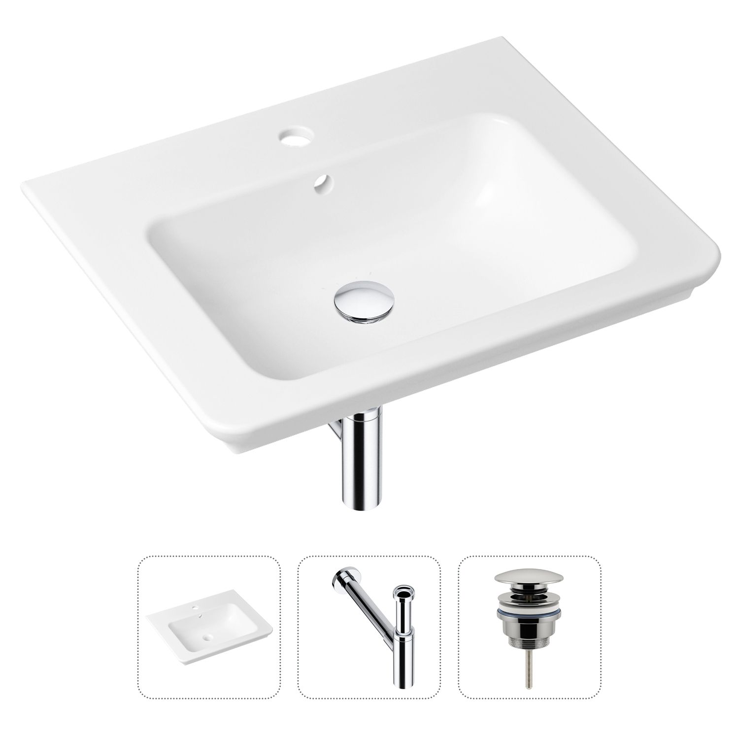 фото Комплект 3 в 1 lavinia boho bathroom sink 21520414: раковина 60 см, сифон, донный клапан