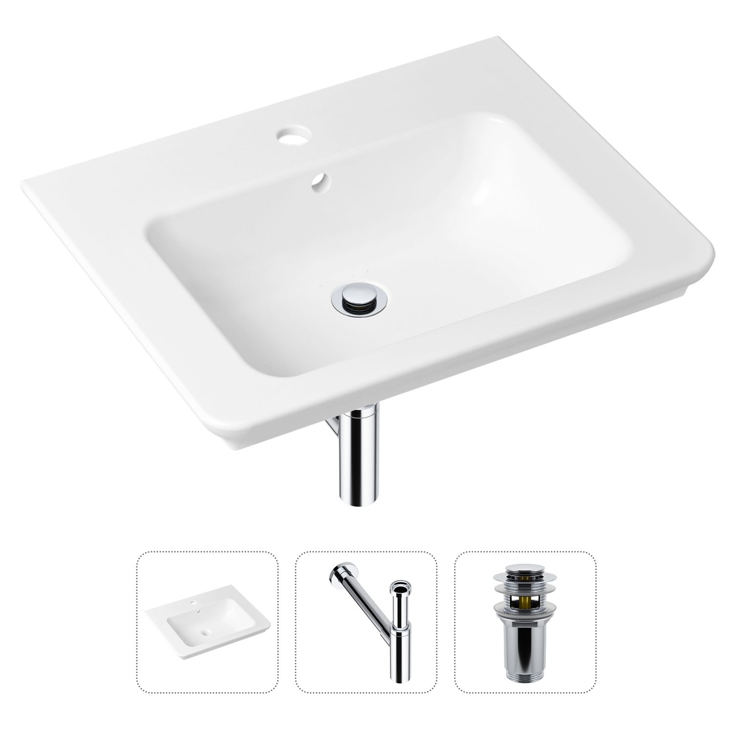 фото Комплект 3 в 1 lavinia boho bathroom sink 21520413: раковина 60 см, сифон, донный клапан