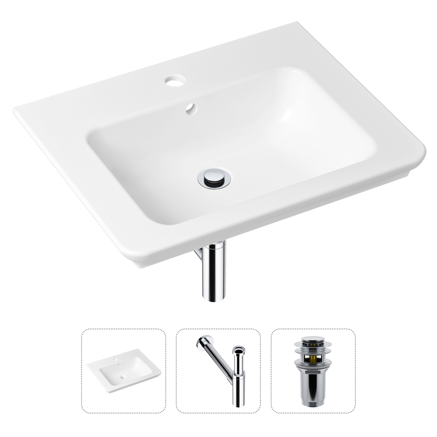 Комплект 3 в 1 Lavinia Boho Bathroom Sink 21520413: раковина 60 см, сифон, донный клапан