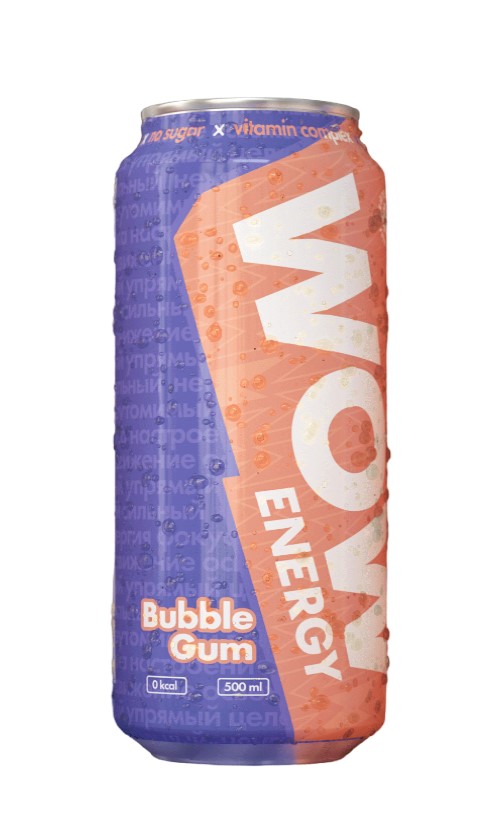 Энергетический напиток WOW Energy Бабл Гам газированный без сахара 0,5 л
