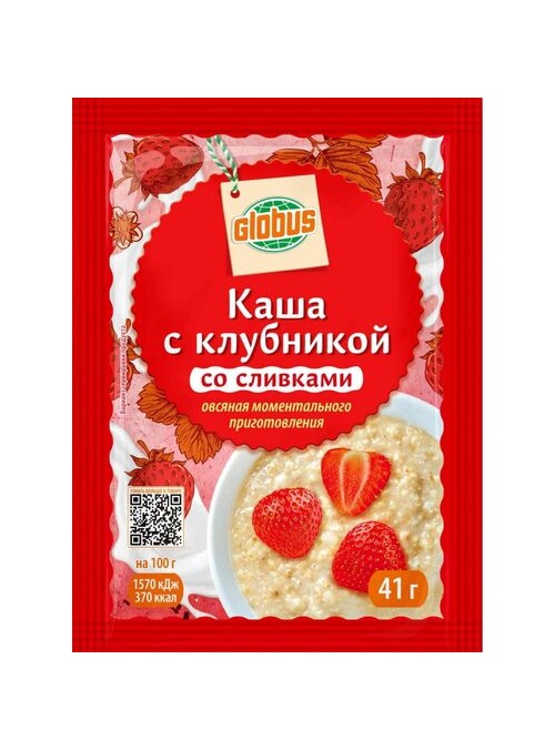 Каша Globus овсяная с клубникой со сливками моментального приготовления 41 г