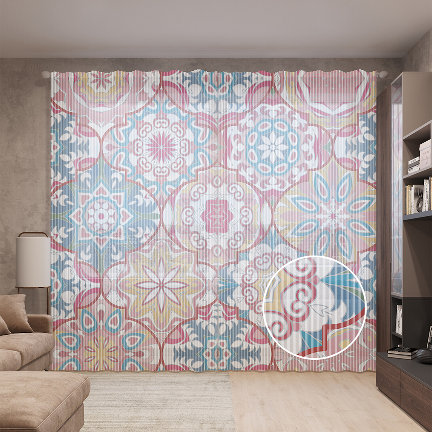 

Тюль вуаль на шторной ленте с принтом JoyArty "Цветочное марево" 310х265 см, Цветочное марево