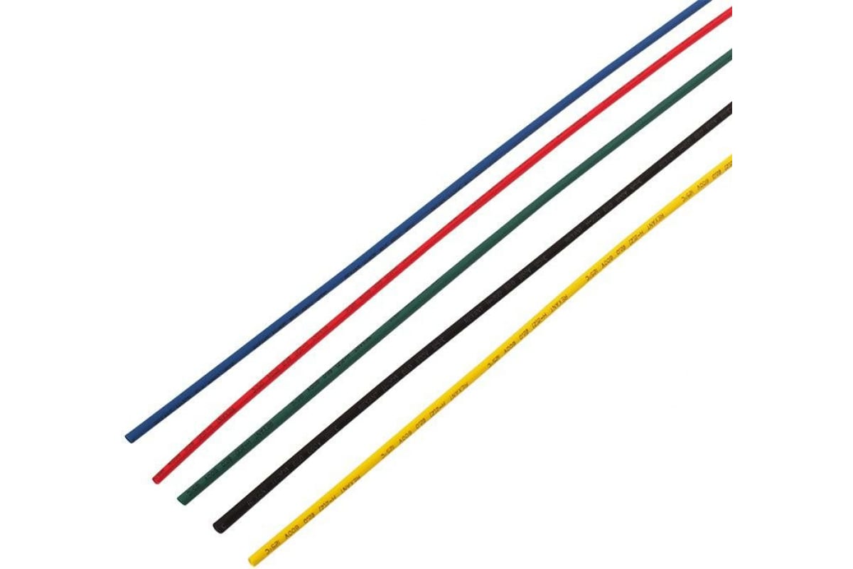 Термоусаживаемые трубки REXANT 2,0/1,0 мм, набор пять цветов, упаковка 50 шт.