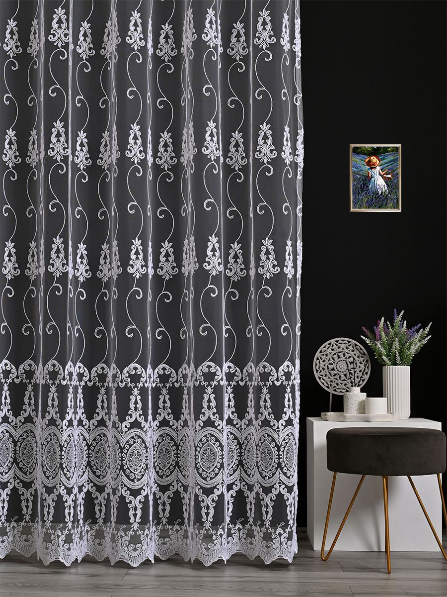 

Тюль A&H корд с вышивкой 700x230 см 1 шт на шторной ленте, корд