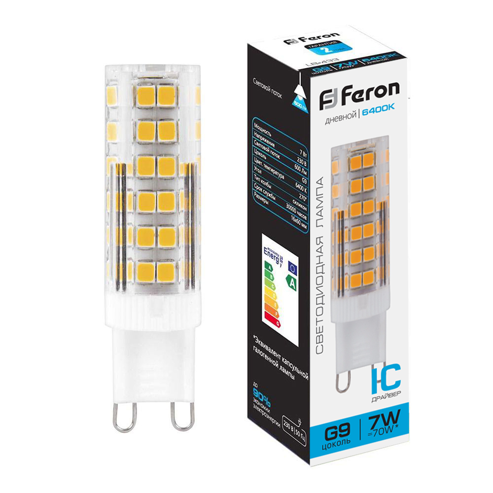 

Лампочка светодиодная FERON LB-433, 7Вт G9 175-265V 10 шт, 25768, LB-433