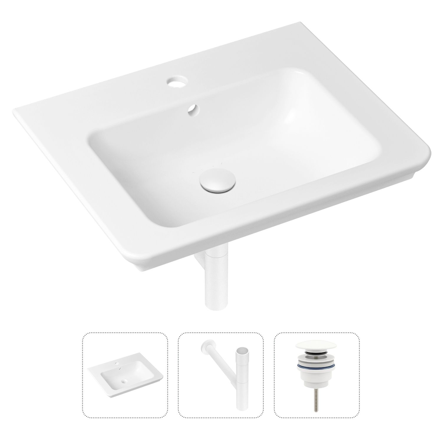 фото Комплект 3 в 1 lavinia boho bathroom sink 21520412: раковина 60 см, сифон, донный клапан