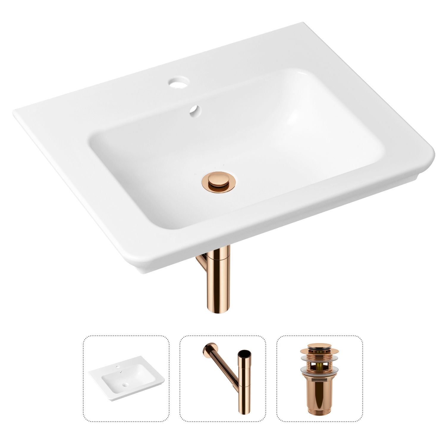 фото Комплект 3 в 1 lavinia boho bathroom sink 21520409: раковина 60 см, сифон, донный клапан