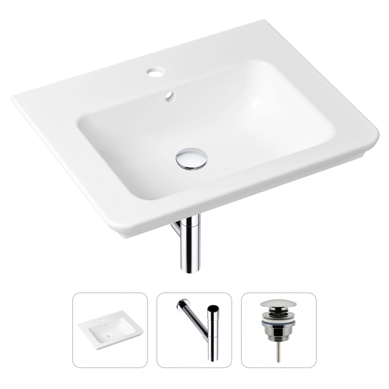 фото Комплект 3 в 1 lavinia boho bathroom sink 21520404: раковина 60 см, сифон, донный клапан