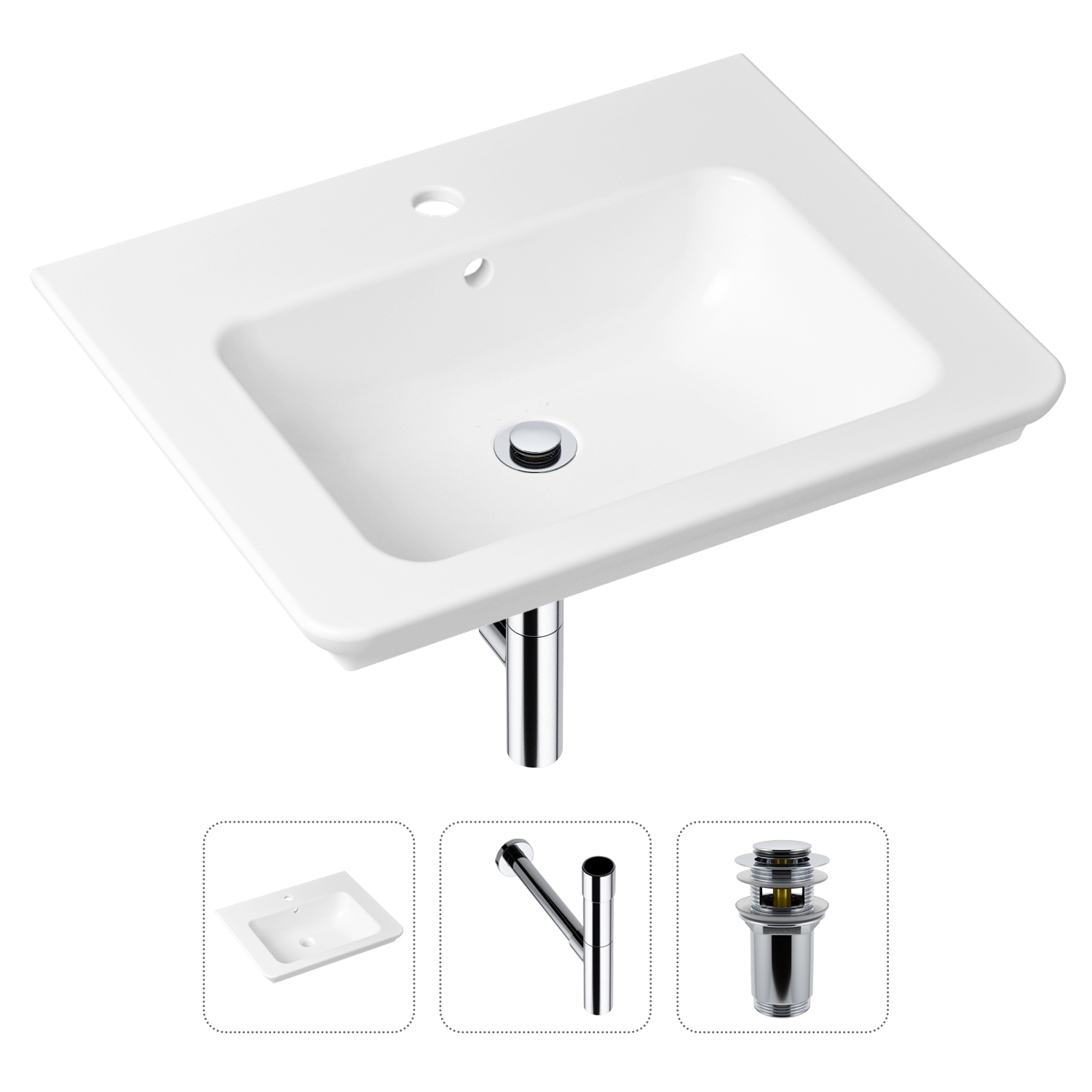 фото Комплект 3 в 1 lavinia boho bathroom sink 21520403: раковина 60 см, сифон, донный клапан