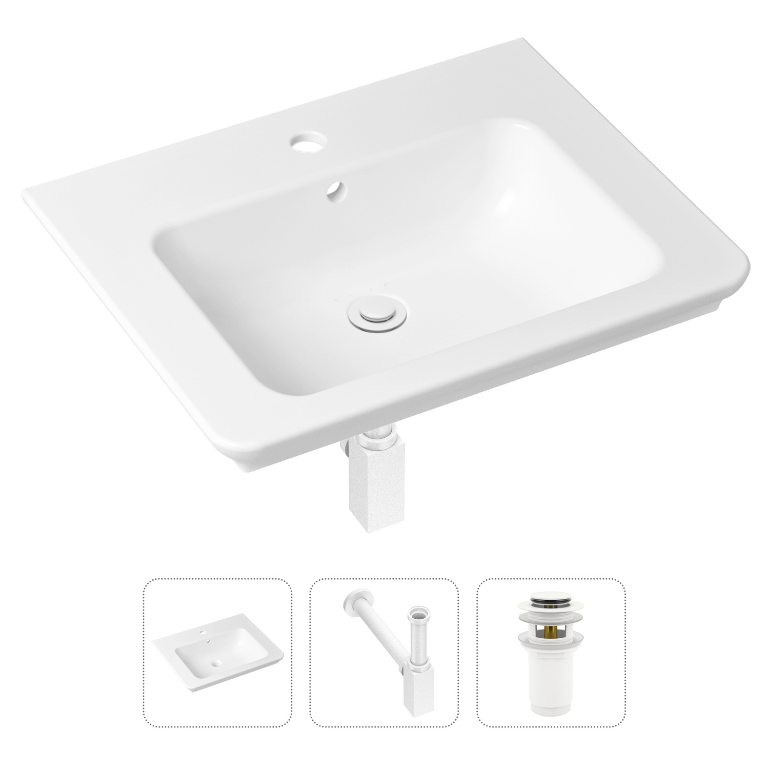 

Комплект 3 в 1 Lavinia Boho Bathroom Sink 21520401: раковина 60 см, сифон, донный клапан, Белый, Комплект раковин Lavinia Boho 33312009 (без перелива- д/к, с сифоном №4)