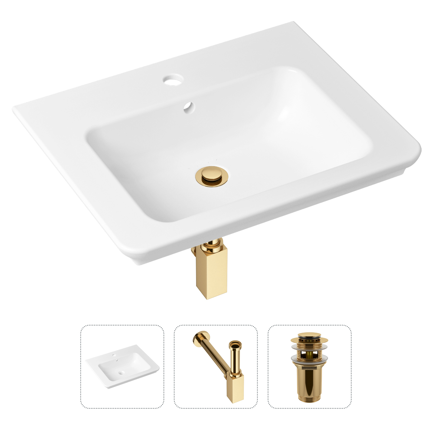 

Комплект 3 в 1 Lavinia Boho Bathroom Sink 21520397: раковина 60 см, сифон, донный клапан, Золотистый, Комплект раковин Lavinia Boho 33312009 (без перелива- д/к, с сифоном №4)