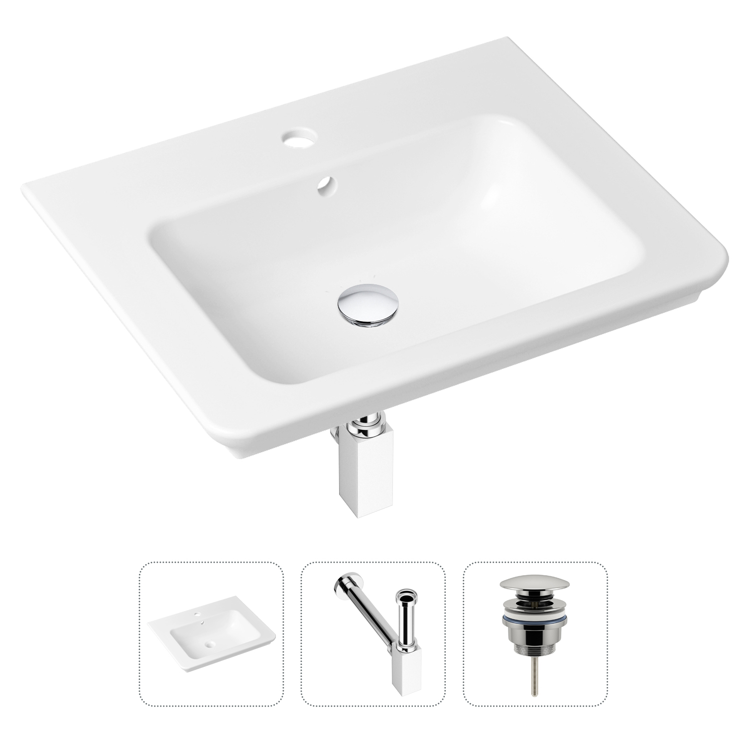 фото Комплект 3 в 1 lavinia boho bathroom sink 21520394: раковина 60 см, сифон, донный клапан