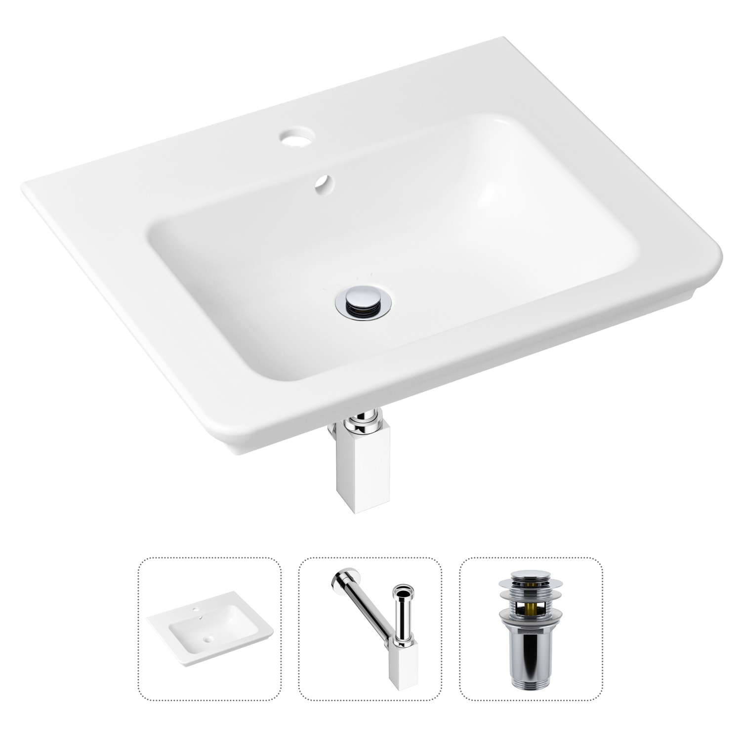 Комплект 3 в 1 Lavinia Boho Bathroom Sink 21520393: раковина 60 см, сифон, донный клапан
