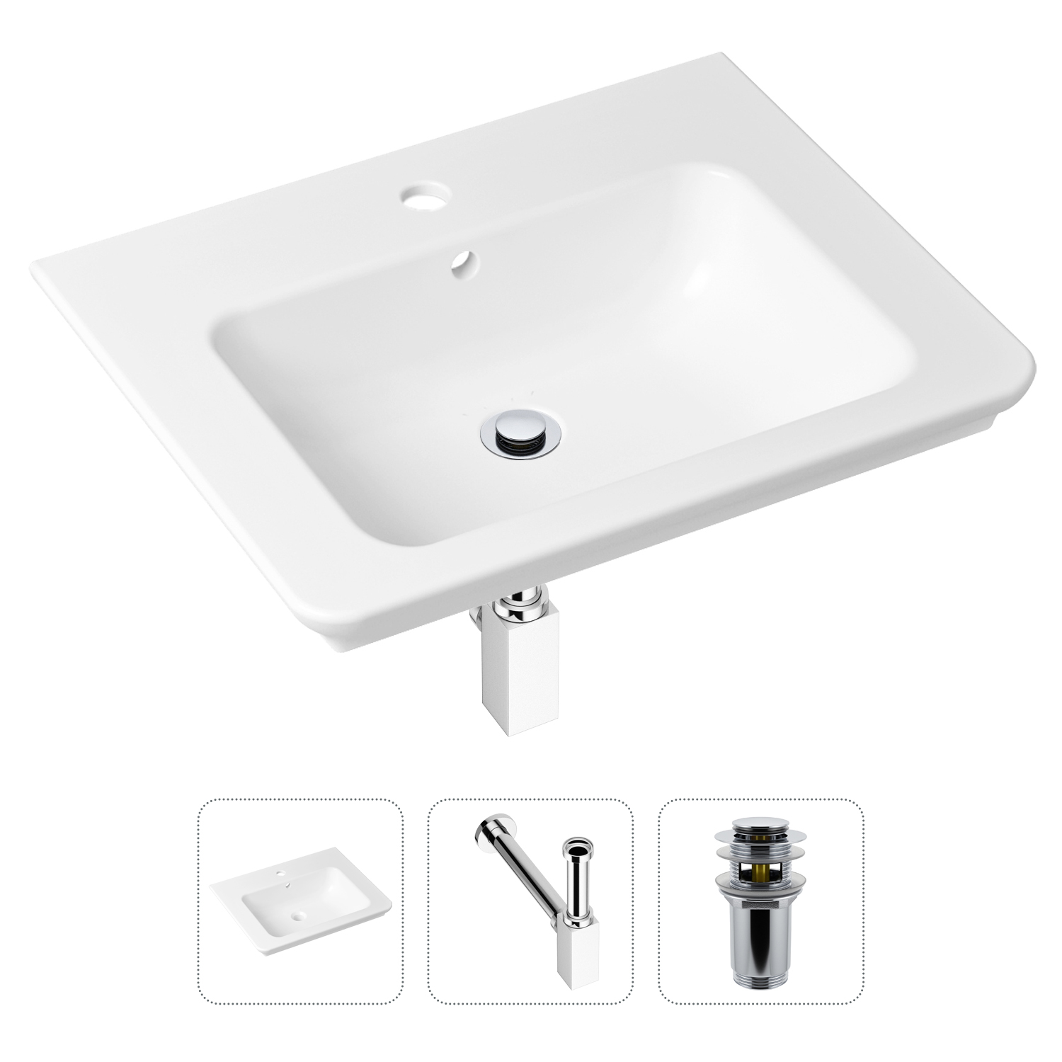 Комплект 3 в 1 Lavinia Boho Bathroom Sink 21520393: раковина 60 см, сифон, донный клапан набор чашек кофейных роза ложки из серебра 4 предмета