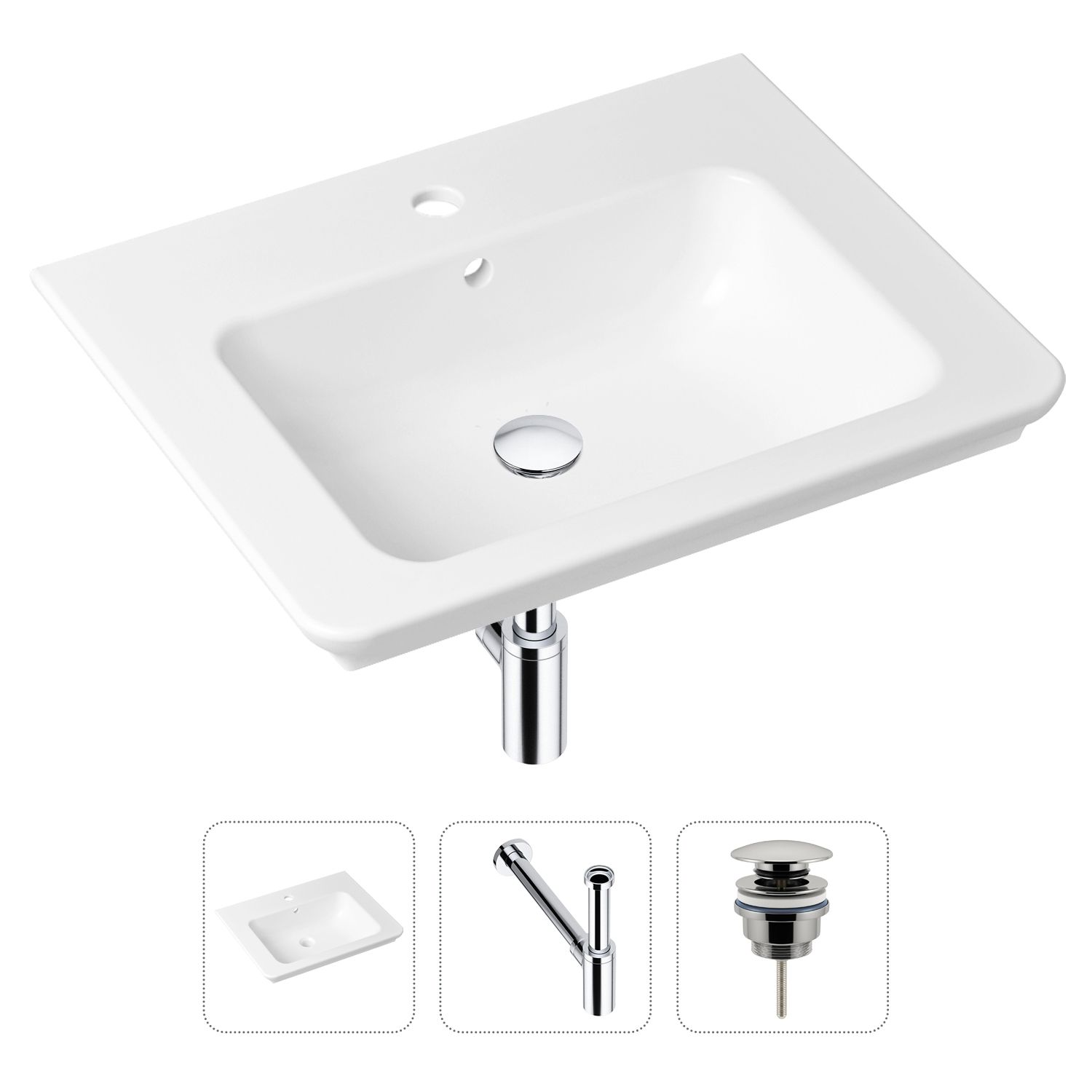 фото Комплект 3 в 1 lavinia boho bathroom sink 21520384: раковина 60 см, сифон, донный клапан