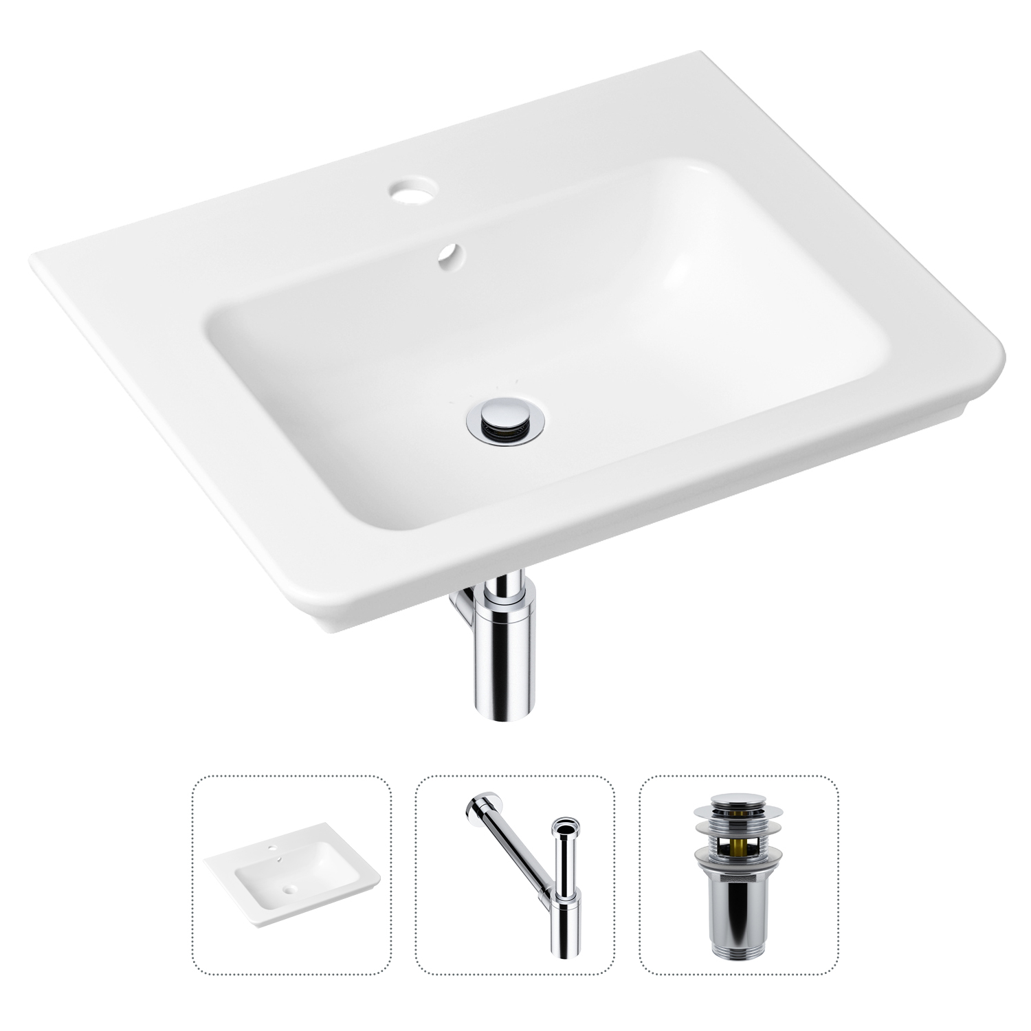 фото Комплект 3 в 1 lavinia boho bathroom sink 21520383: раковина 60 см, сифон, донный клапан