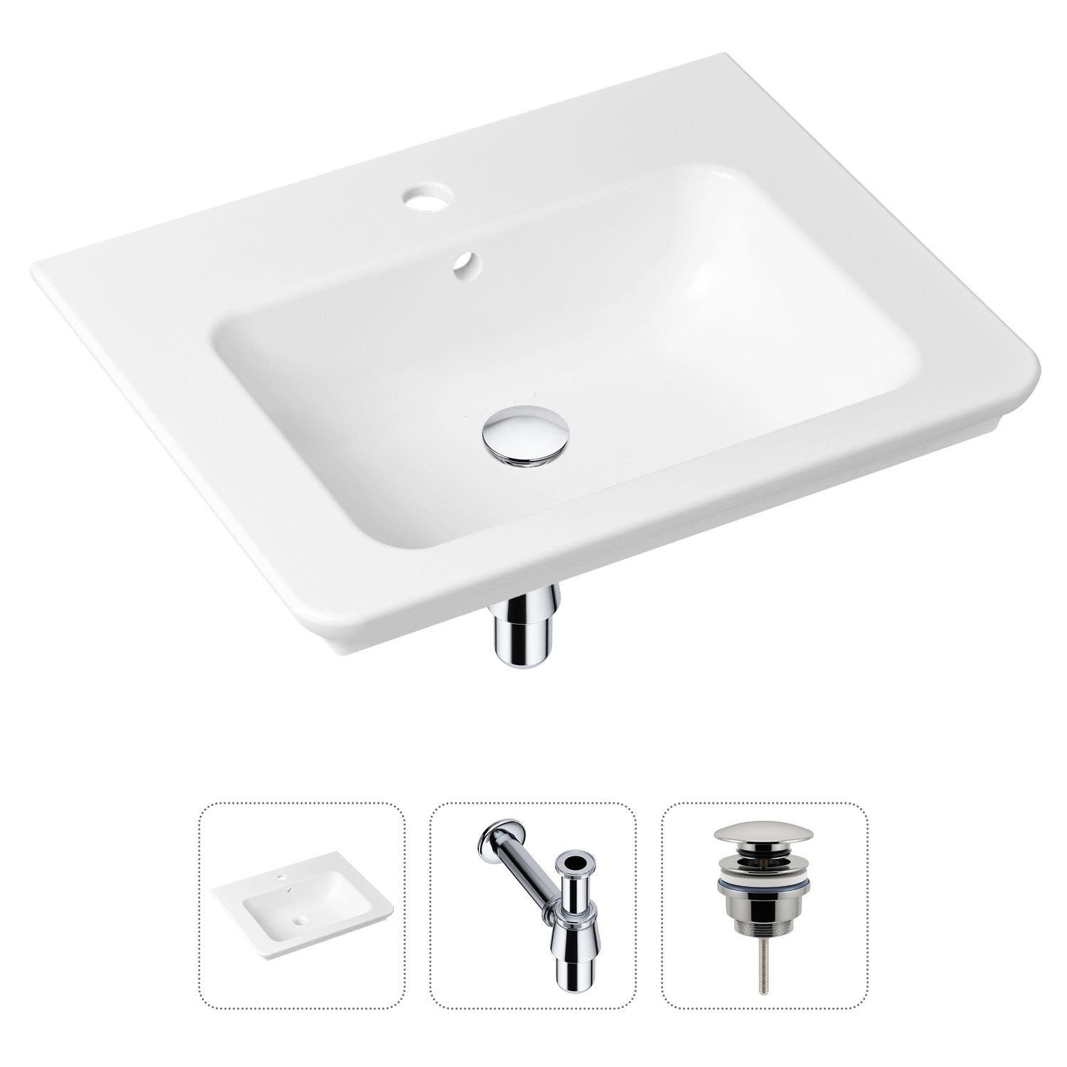 Комплект 3 в 1 Lavinia Boho Bathroom Sink 21520382: раковина 60 см, сифон, донный клапан
