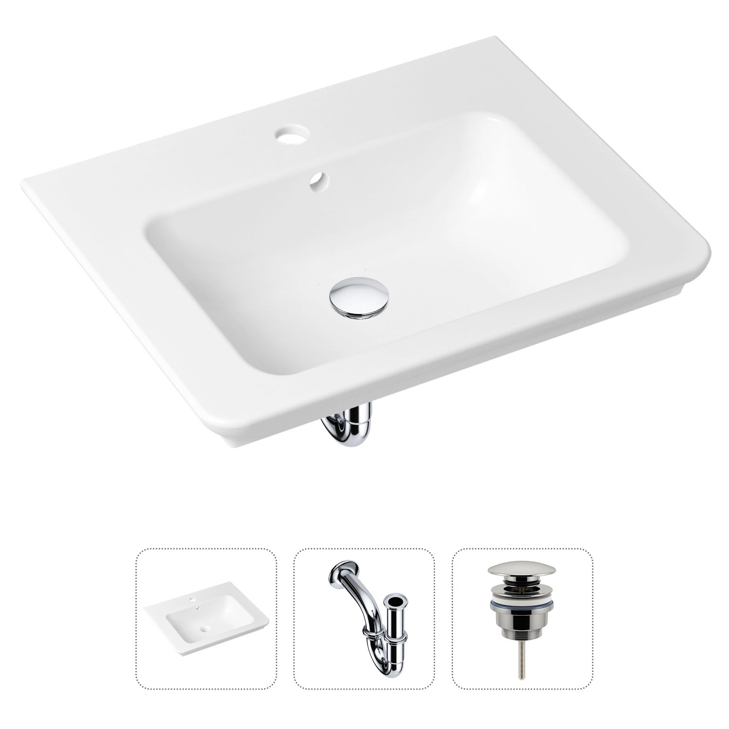 Комплект 3 в 1 Lavinia Boho Bathroom Sink 21520380: раковина 60 см, сифон, донный клапан