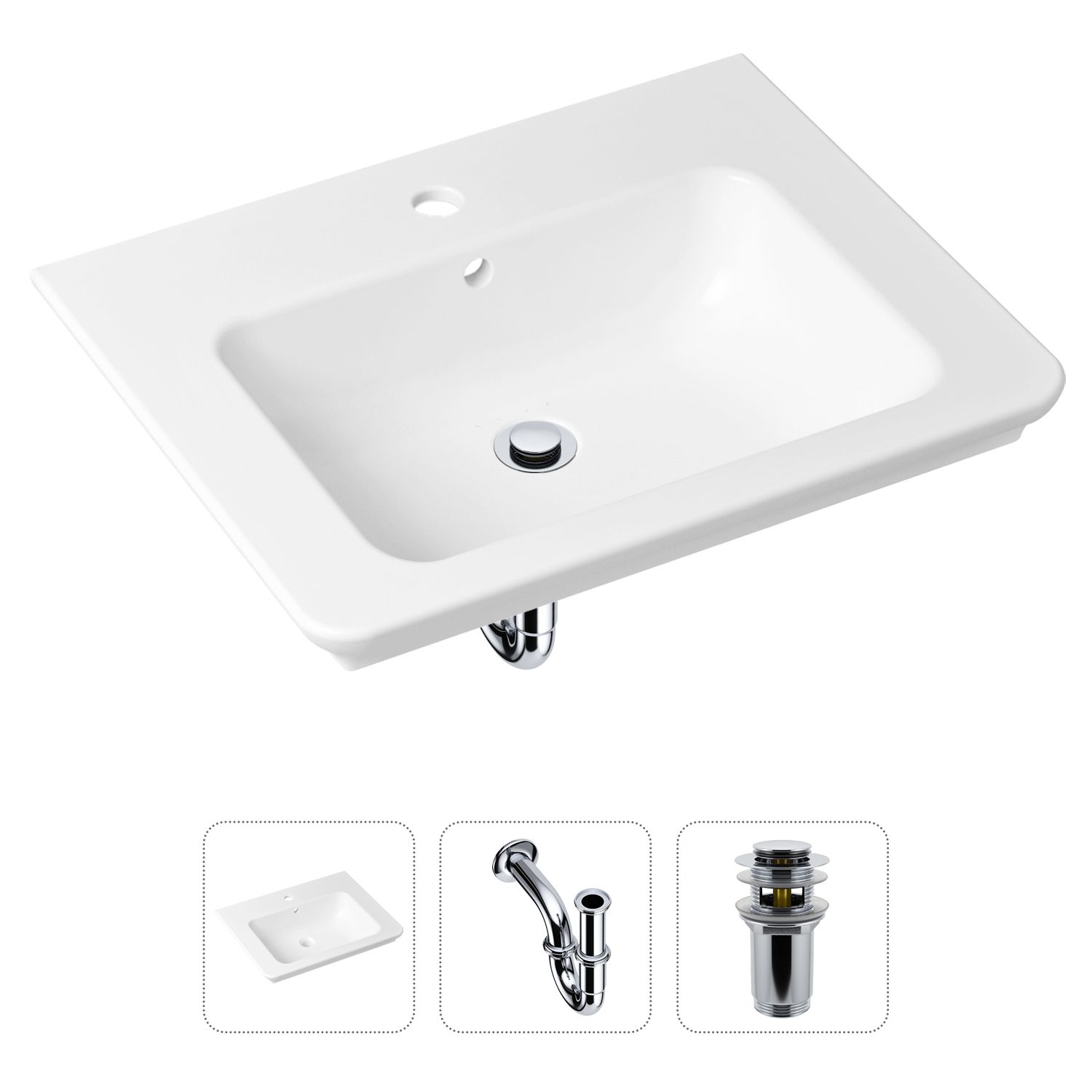 фото Комплект 3 в 1 lavinia boho bathroom sink 21520379: раковина 60 см, сифон, донный клапан