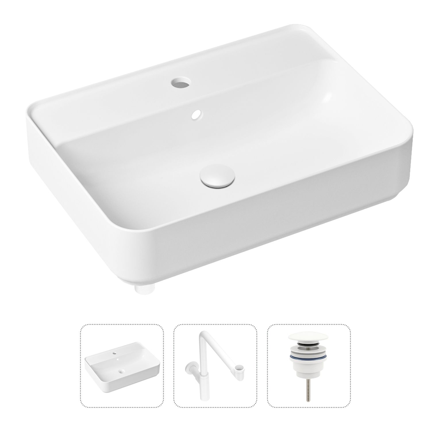 фото Комплект 3 в 1 lavinia boho bathroom sink 21520378: раковина 60 см, сифон, донный клапан