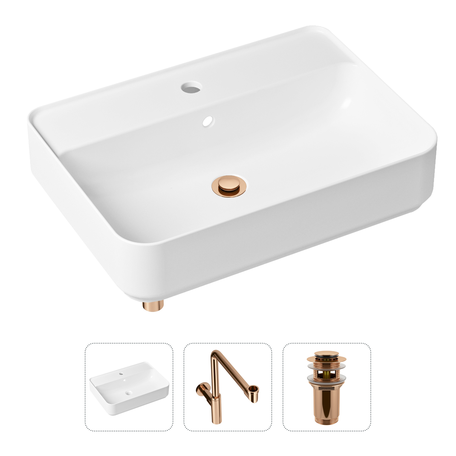 фото Комплект 3 в 1 lavinia boho bathroom sink 21520375: раковина 60 см, сифон, донный клапан