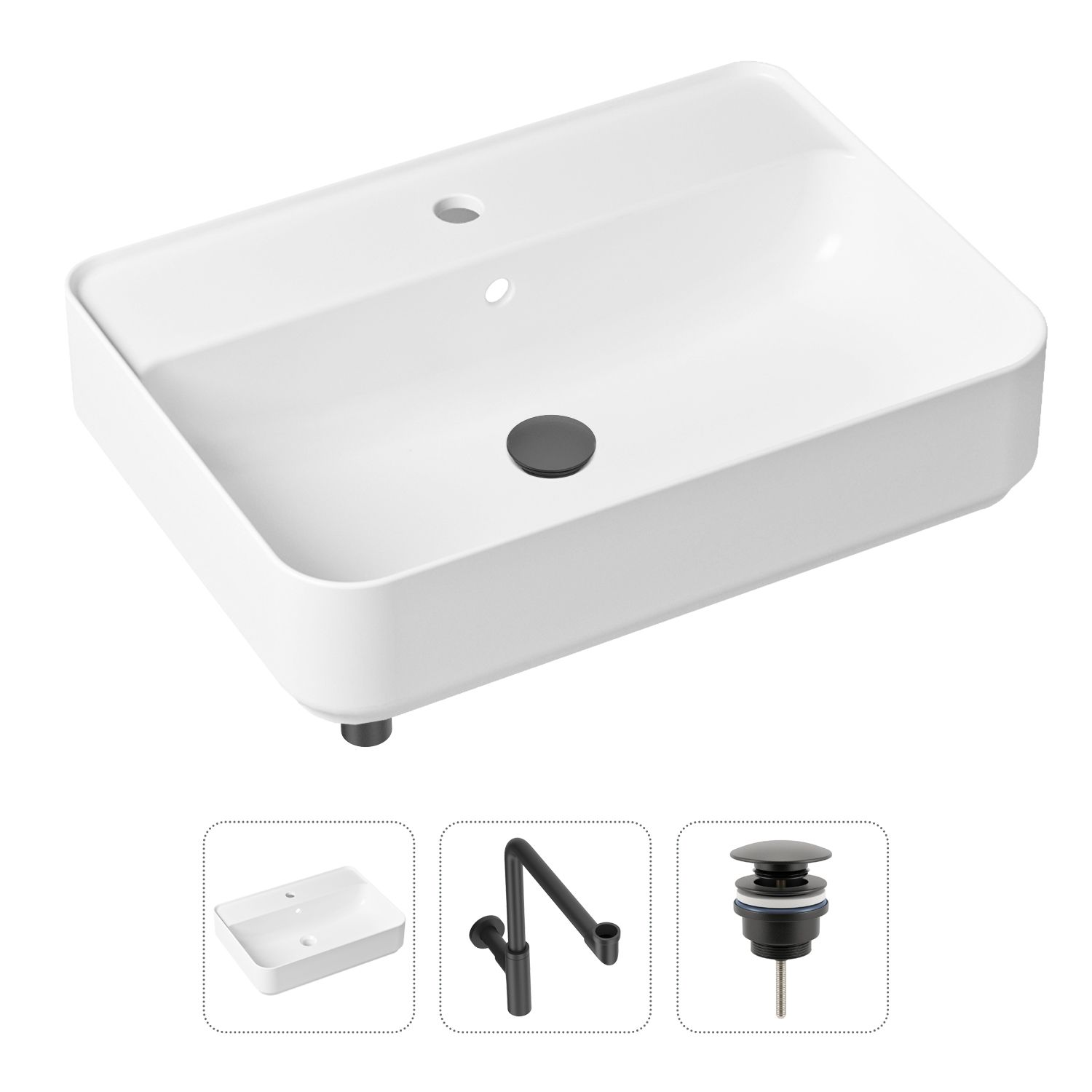 фото Комплект 3 в 1 lavinia boho bathroom sink 21520372: раковина 60 см, сифон, донный клапан