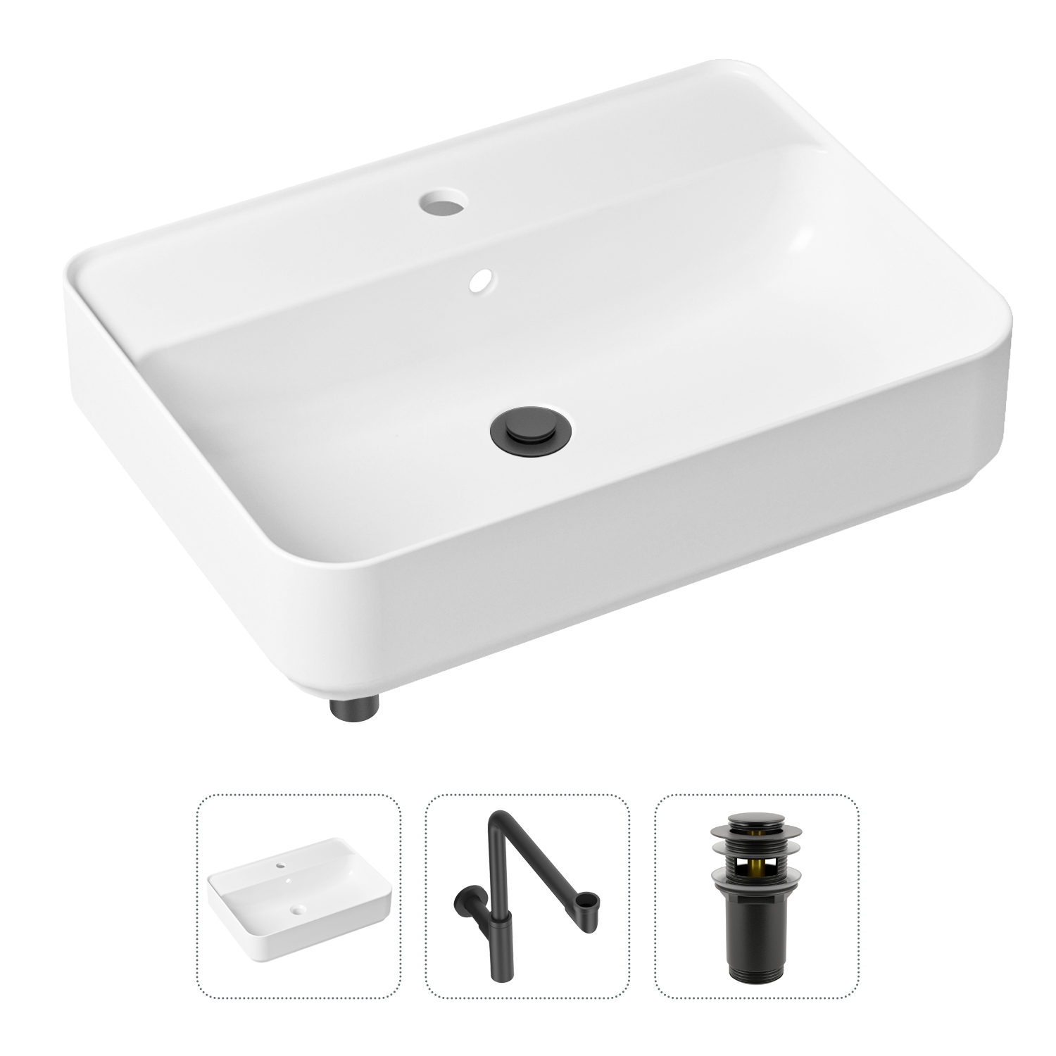 фото Комплект 3 в 1 lavinia boho bathroom sink 21520371: раковина 60 см, сифон, донный клапан