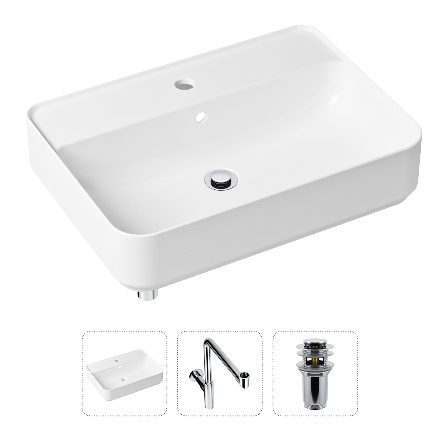 фото Комплект 3 в 1 lavinia boho bathroom sink 21520369: раковина 60 см, сифон, донный клапан