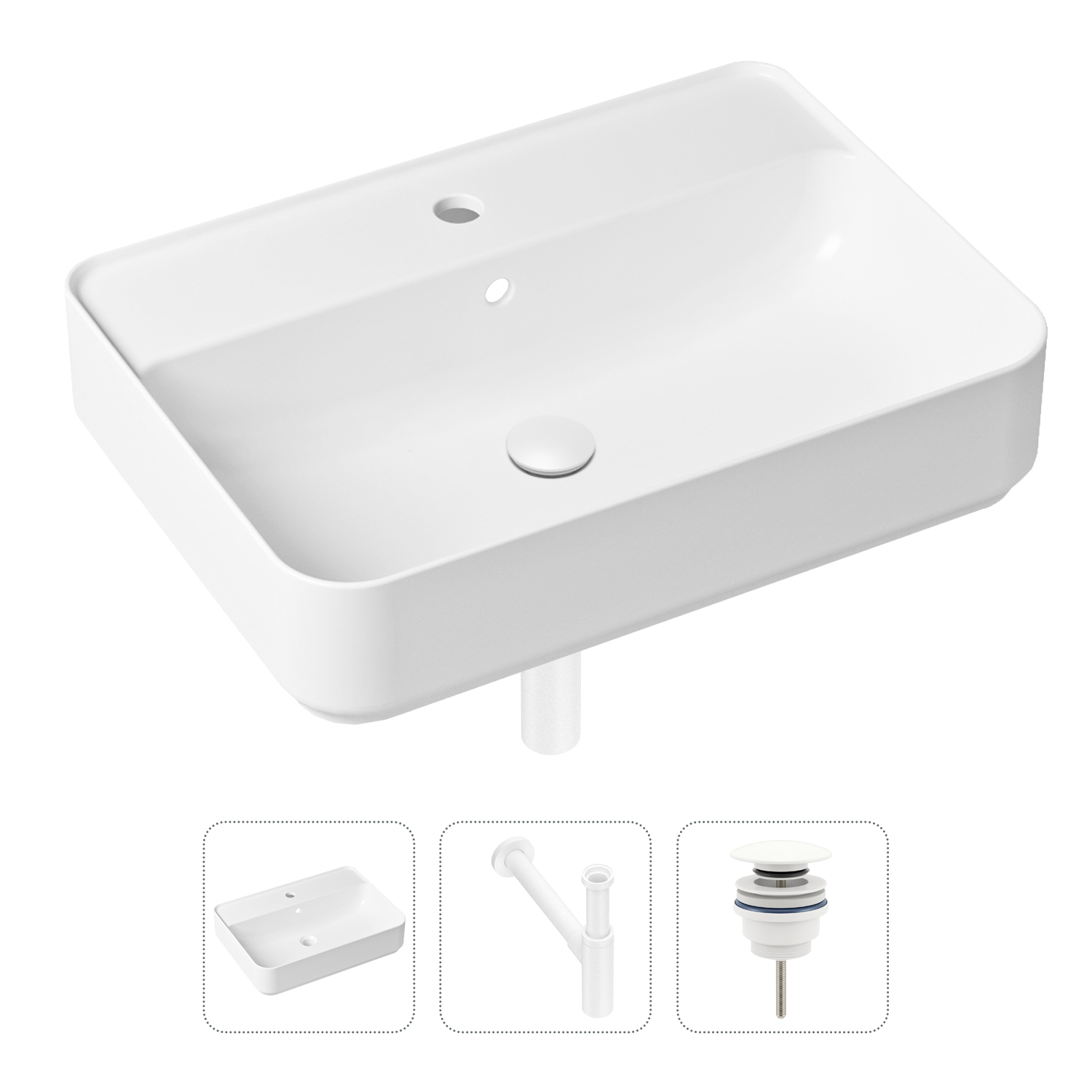 фото Комплект 3 в 1 lavinia boho bathroom sink 21520368: раковина 60 см, сифон, донный клапан