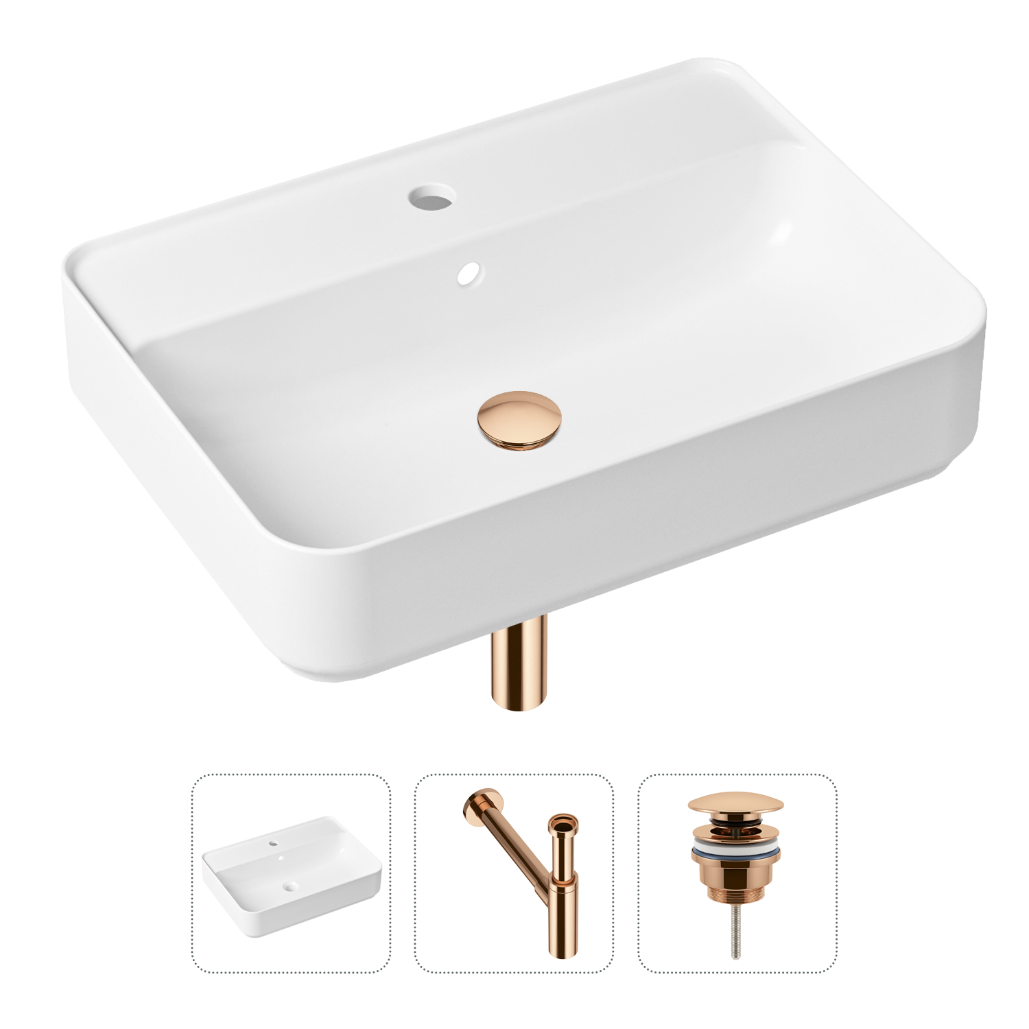 фото Комплект 3 в 1 lavinia boho bathroom sink 21520366: раковина 60 см, сифон, донный клапан