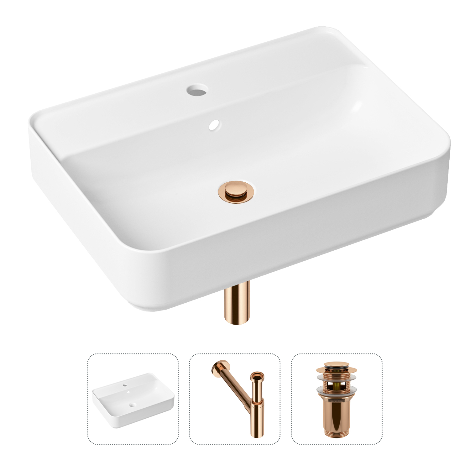 фото Комплект 3 в 1 lavinia boho bathroom sink 21520365: раковина 60 см, сифон, донный клапан