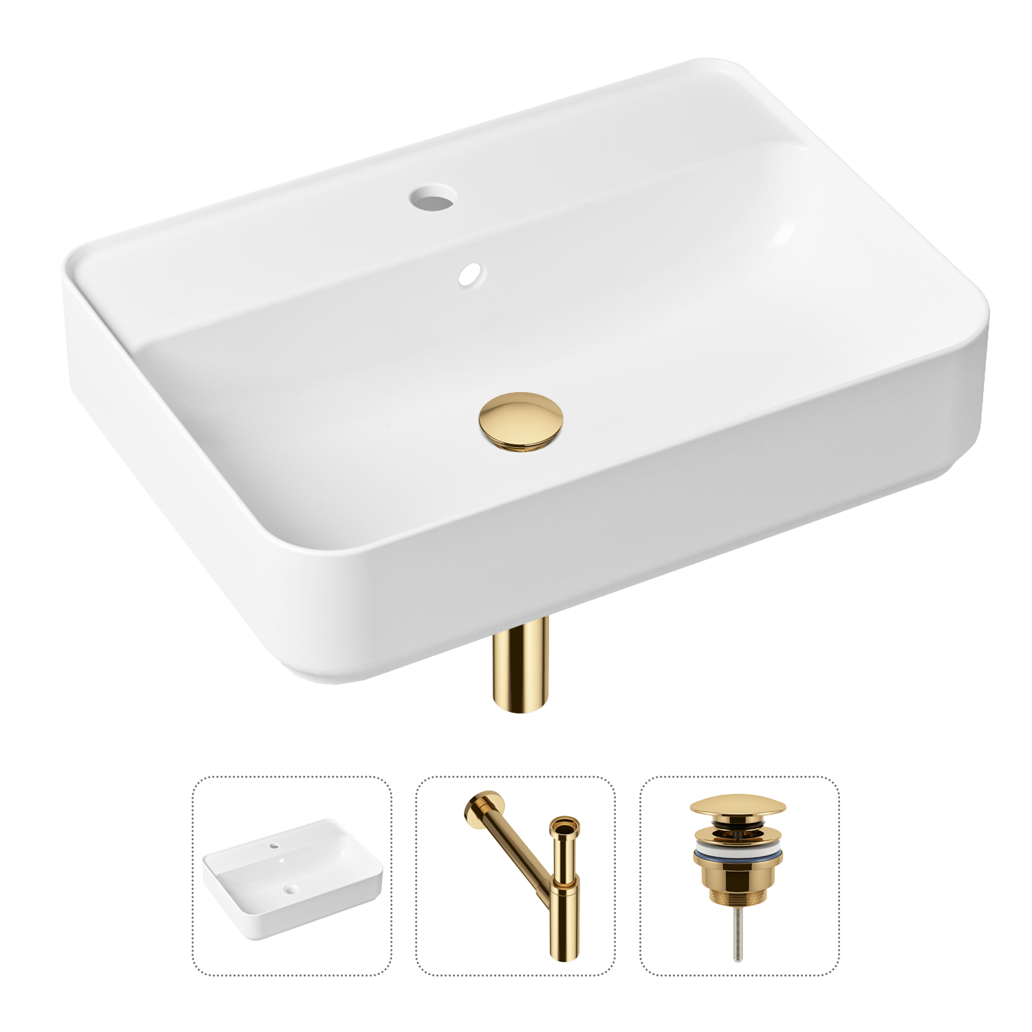 фото Комплект 3 в 1 lavinia boho bathroom sink 21520364: раковина 60 см, сифон, донный клапан