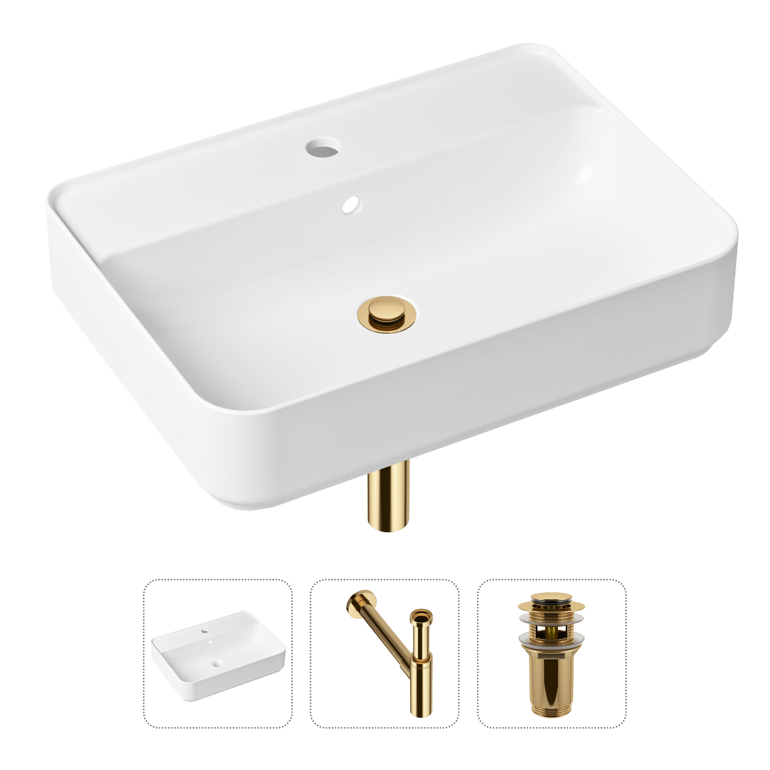 фото Комплект 3 в 1 lavinia boho bathroom sink 21520363: раковина 60 см, сифон, донный клапан