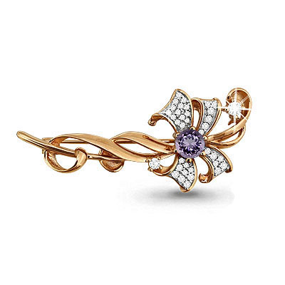 

Брошь из серебра с аметистом/фианитом Aquamarine 7150804А, 7150804А_925_з
