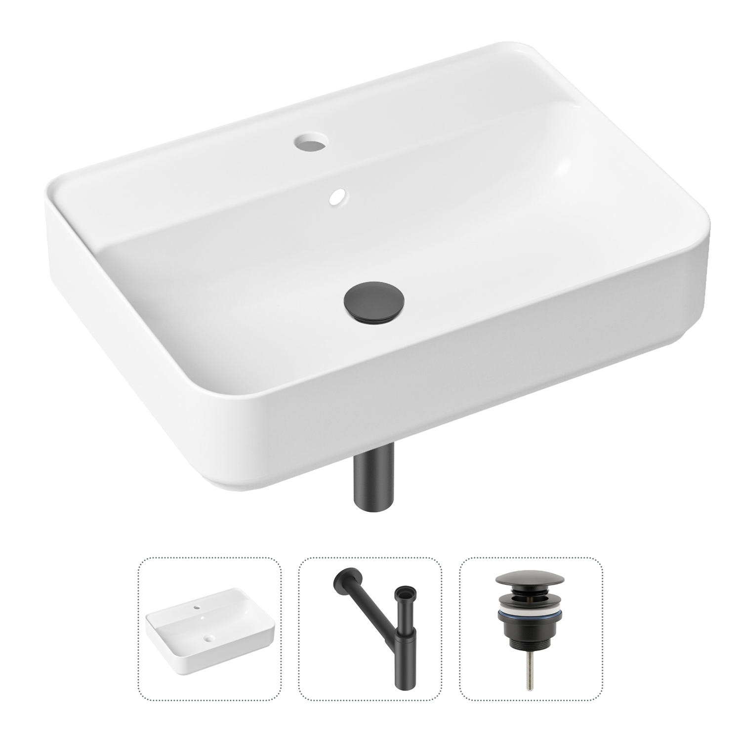 фото Комплект 3 в 1 lavinia boho bathroom sink 21520362: раковина 60 см, сифон, донный клапан