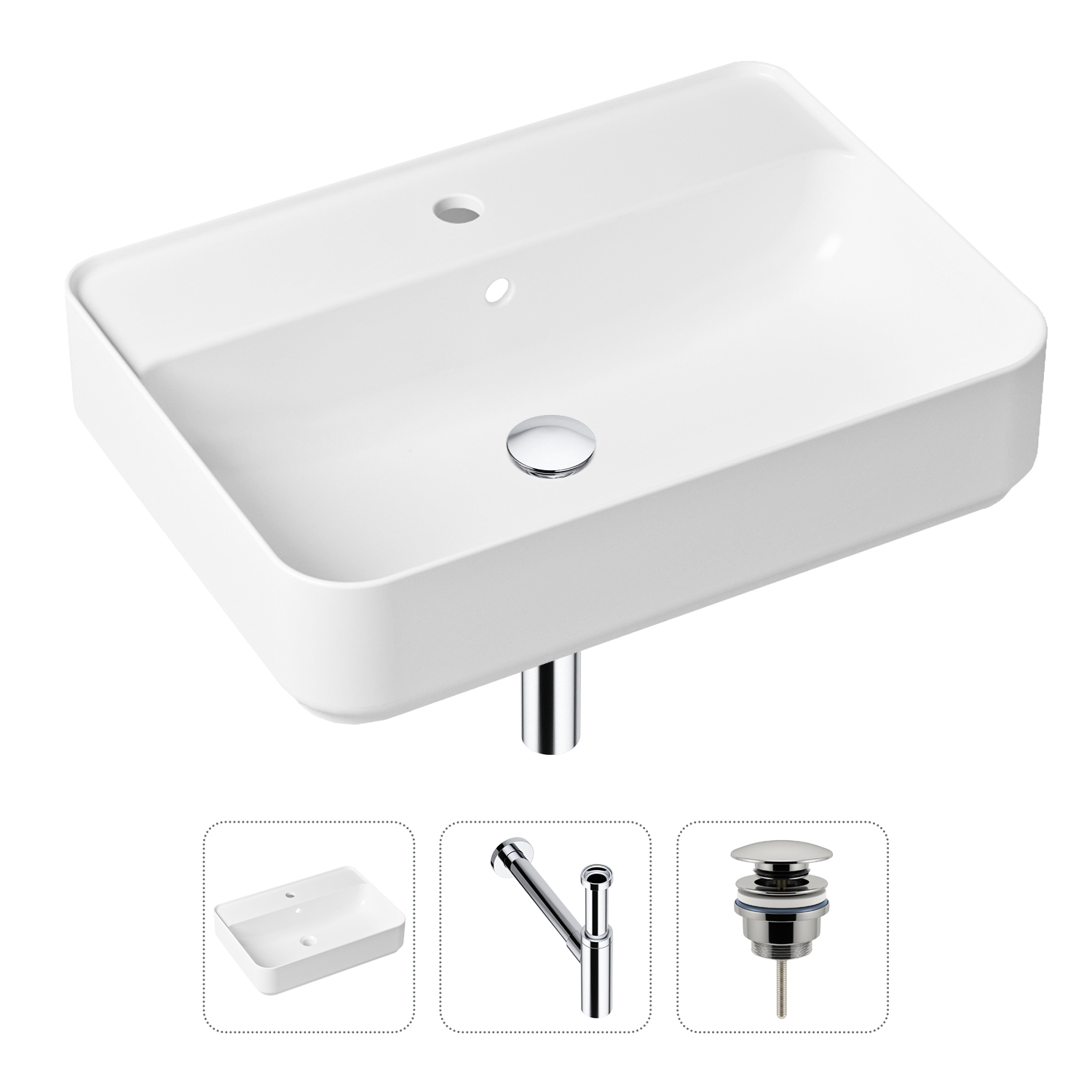 фото Комплект 3 в 1 lavinia boho bathroom sink 21520360: раковина 60 см, сифон, донный клапан